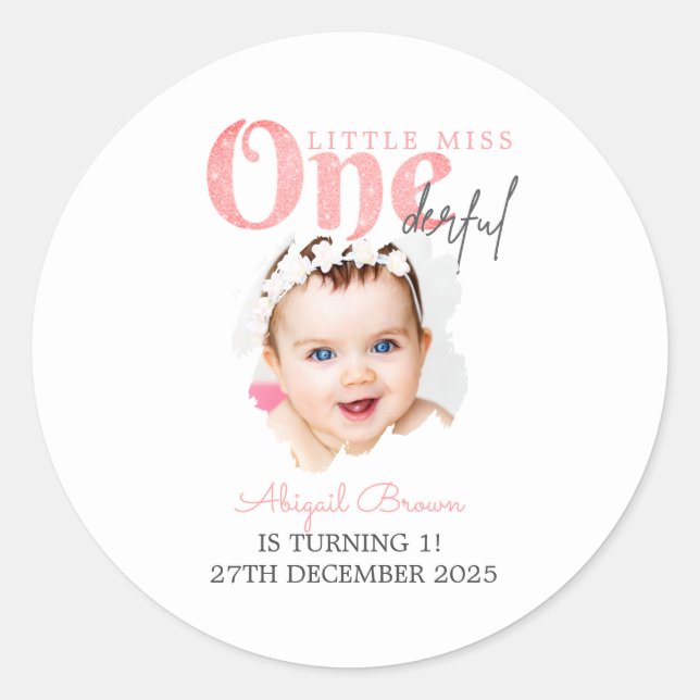 Sticker Rond Little Miss Onederful 1er anniversaire (Devant)