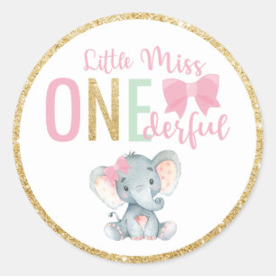 Sticker Rond Little Miss ONEderful 1er Anniversaire Faveur Élép