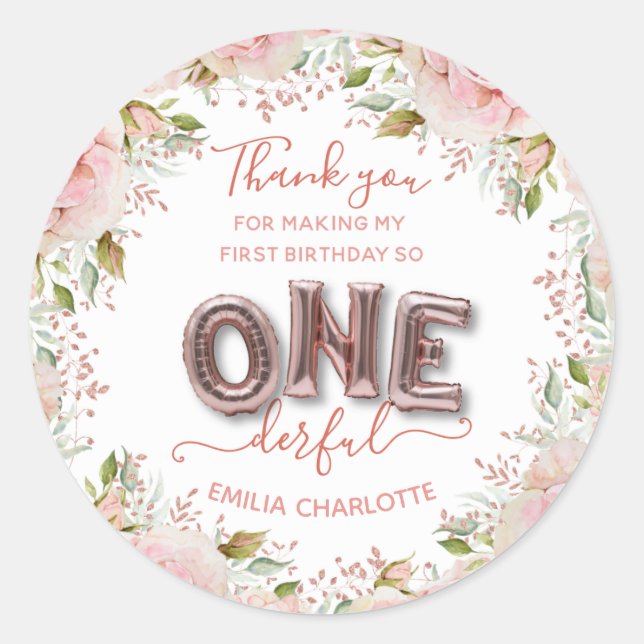 Sticker Rond Little Miss Onederful 1er anniversaire Merci (Devant)