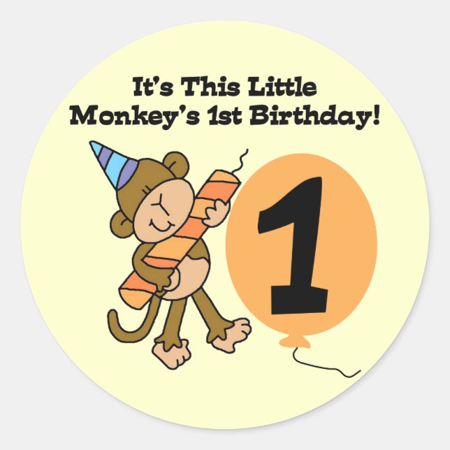 Sticker Rond Little Monkey 1er Anniversaire Tshirts et cadeaux (Devant)