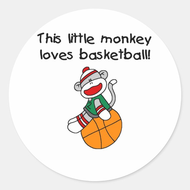 Sticker Rond Little Monkey aime le basket-ball (Devant)