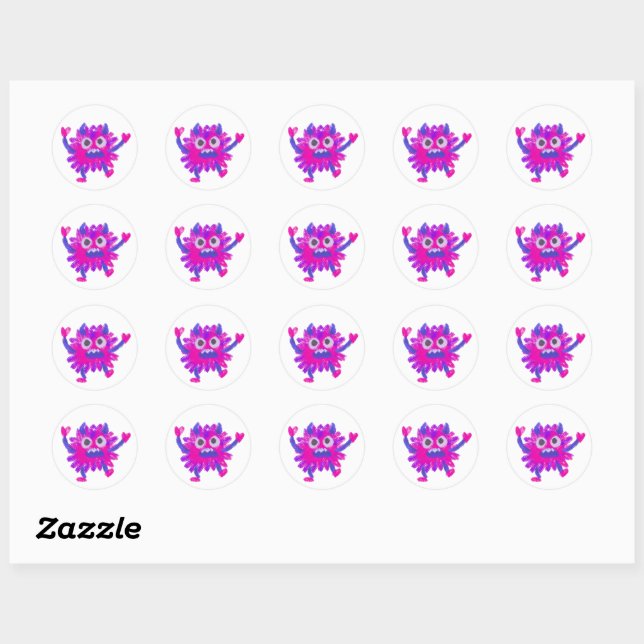 Sticker Rond Little Monster Animal Drawing (Feuille)