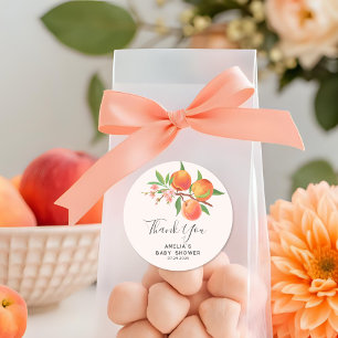 Sticker Rond Little Peach Is On The Way Baby Shower remerciemen