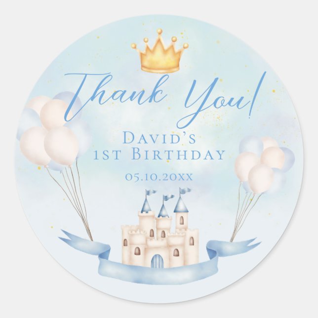 Sticker Rond Little Prince Fairytale Castle Crown 1er anniversa (Devant)