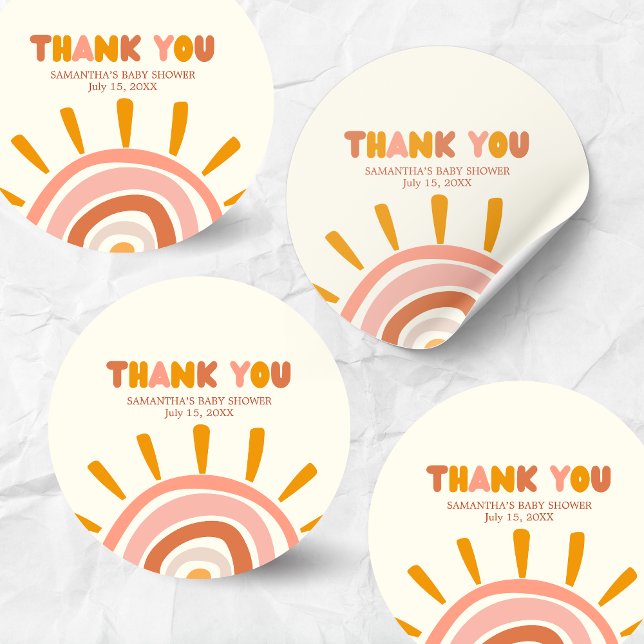 Sticker Rond Little Ray of Sunshine Boho Sun Baby Shower (Little Ray of Sunshine Retro Baby Shower Round Sticker)