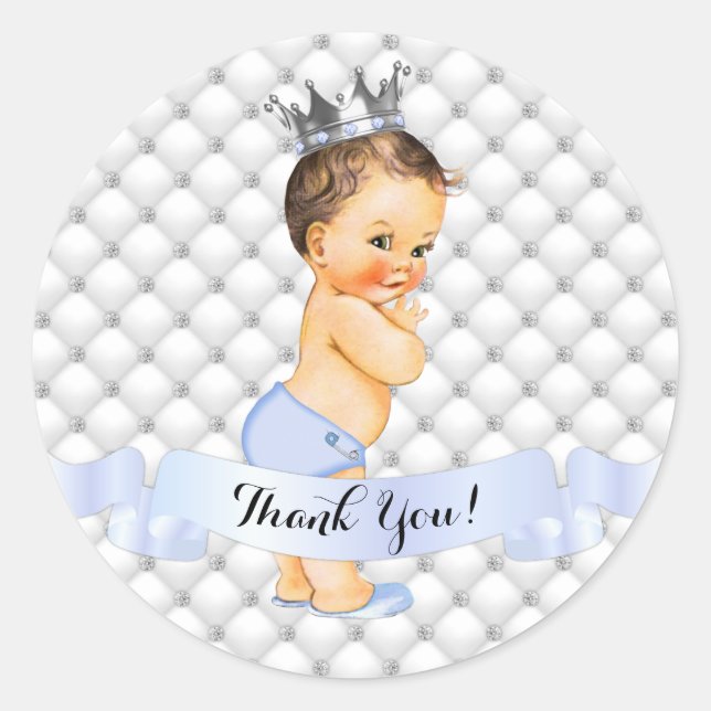 Sticker Rond Little Royal Prince Diamonds Bijoux Couronne bleu (Devant)