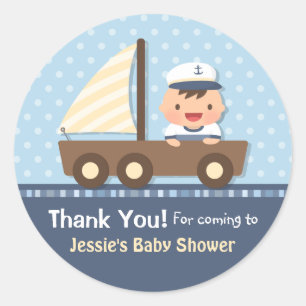 Sticker Rond Little Sailor Nautical Baby shower Party