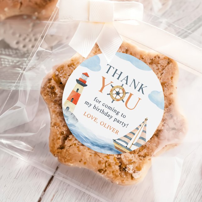 Sticker Rond Little Sailor Nautical Blue Pastel 1er Anniversair (Créateur téléchargé)