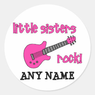 Sticker Rond Little Sisters Rock ! avec guitare rose