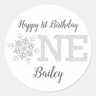 Sticker Rond Little Snowflake Parties scintillant en argent 1er