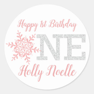 Sticker Rond Little Snowflake rose Silver Parties scintillant 1