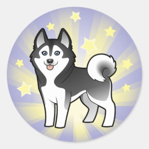 Sticker Rond Little Star Siberian Husky / Malamute d'Alaska
