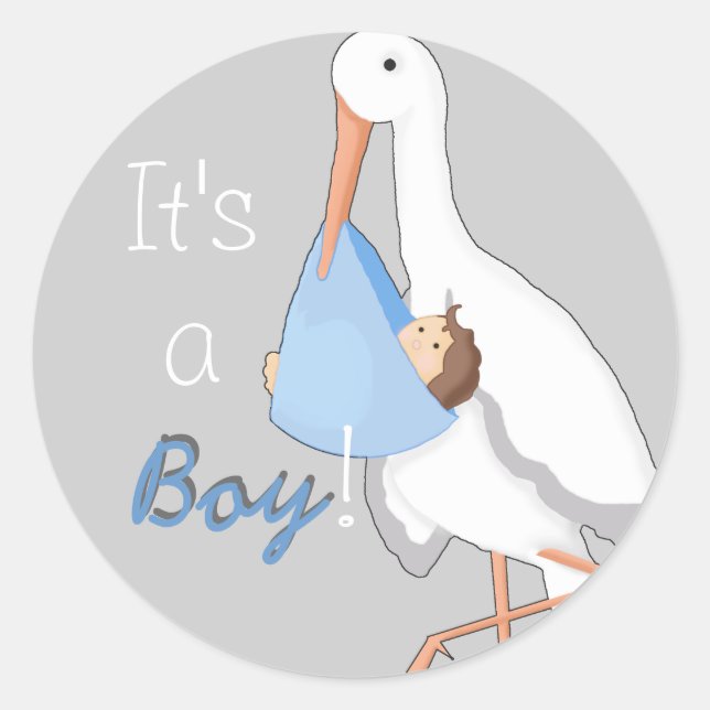 Sticker Rond "Little Stork : C'est un garçon !" Sceau d'envelop (Devant)