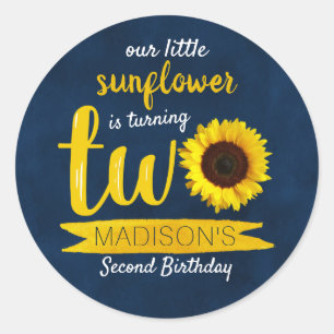 Sticker Rond Little Sunflower Navy Bleu 2e anniversaire