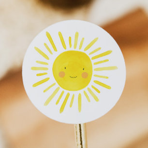 Sticker Rond Little Sunshine Party Yellow Sun