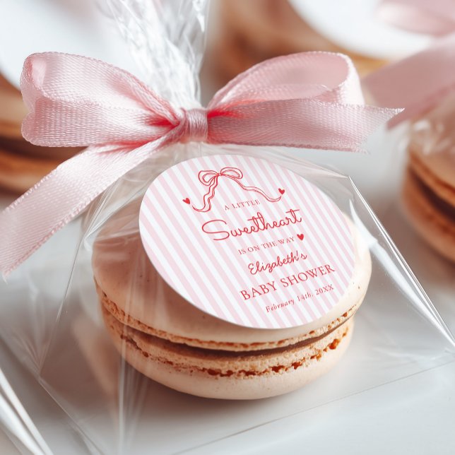 Sticker Rond Little Sweetheart Bow Valentine's Baby Shower (Créateur téléchargé)