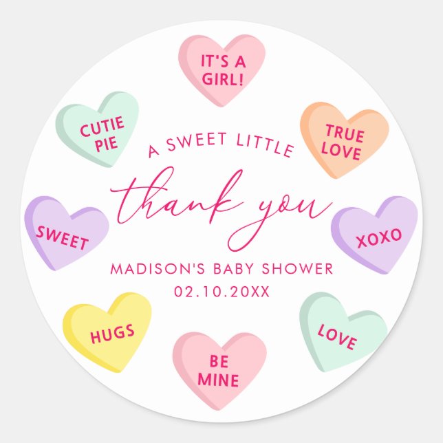 Sticker Rond Little Sweetheart Candy Hearts Thank You (Devant)
