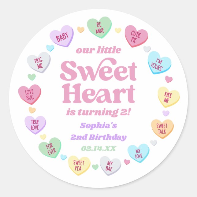 Sticker Rond Little Sweetheart Saint-Valentin fête d'anniversai (Devant)