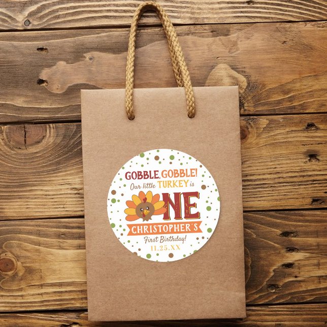 Sticker Rond Little Turkey Fall Thanksgiving 1er anniversaire (Créateur téléchargé)