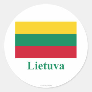 Sticker Rond Lituanie Drapeau avec nom en lituanien