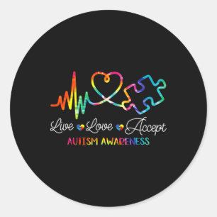 Sticker Rond Live Love Accepter Sensibilisation sur l'autisme T
