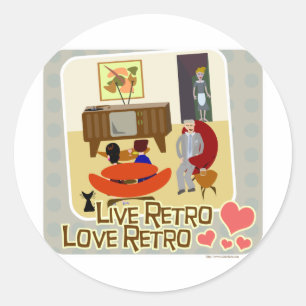 Sticker Rond Live Retro Love Retro Slogan