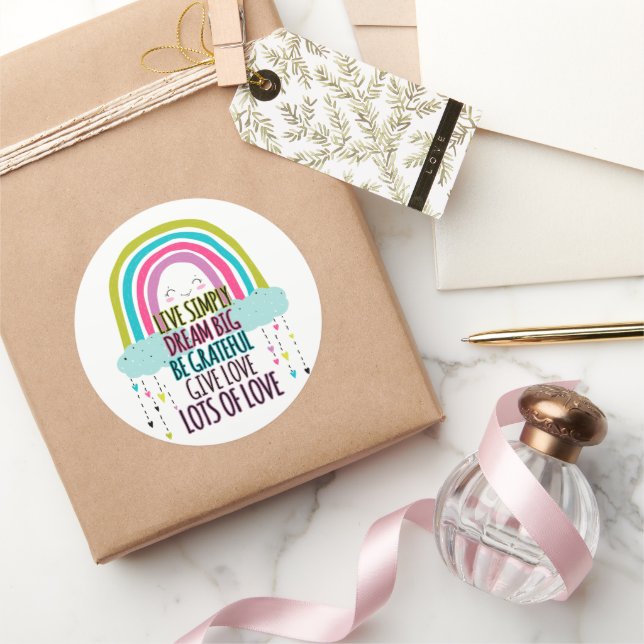 Sticker Rond Live Simply Dream Big Be Grateful Give Love (Cadeaux)