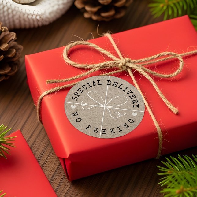 Sticker Rond Livraison spéciale amusante Pas de Parcelle papier (Fun Special Delivery No Peeking Kraft Paper Parcel Classic Round Sticker)