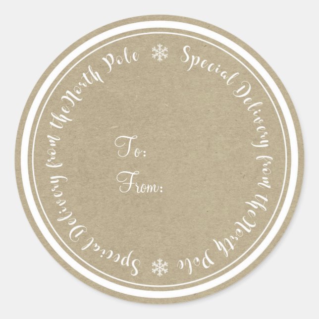 Sticker Rond Livraison spéciale du pôle Nord Noël rustique (Devant)
