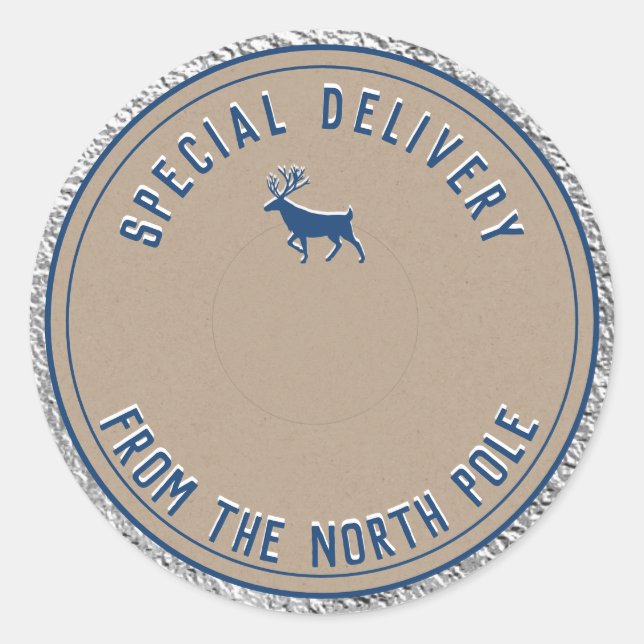 Sticker Rond Livraison Spéciale Kraft Du Pôle Nord Argent (Devant)