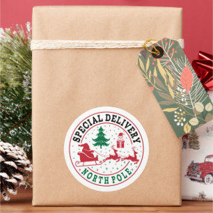 Sticker Rond Livraison spéciale Noël festive Pôle Nord