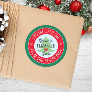 Sticker Rond Livraison spéciale personnalisée de Père Noël Kids