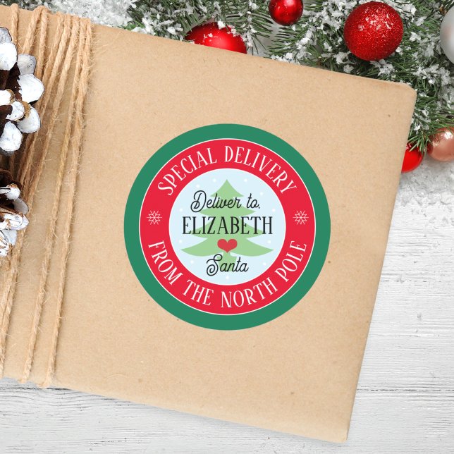 Sticker Rond Livraison spéciale personnalisée de Père Noël Kids (Créateur téléchargé)