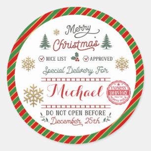 Sticker Rond Livraison spéciale personnalisée Père Noël Pôle No
