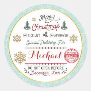 Sticker Rond Livraison spéciale personnalisée Père Noël Pôle No