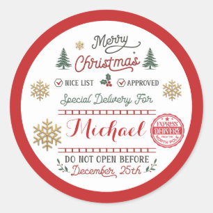 Sticker Rond Livraison spéciale personnalisée Père Noël Pôle No