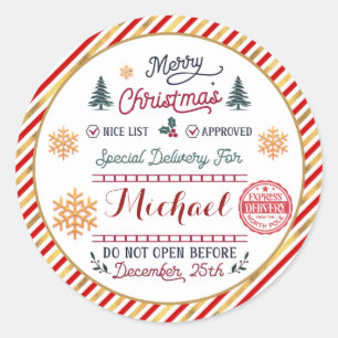 Sticker Rond Livraison spéciale personnalisée Père Noël Pôle No