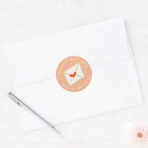 Sticker Rond Livraison spéciale rose Enveloppe Coeur rouge