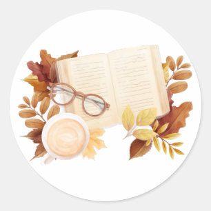 Sticker Rond Livre Automne Automne Automne Lover Bookworm