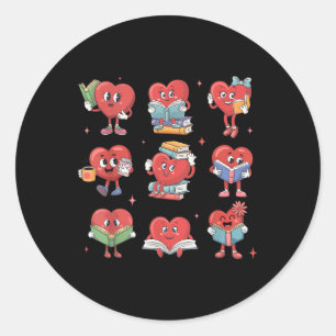 Sticker Rond Livre de lecture Coeur mignon Nerd ver de livre Va