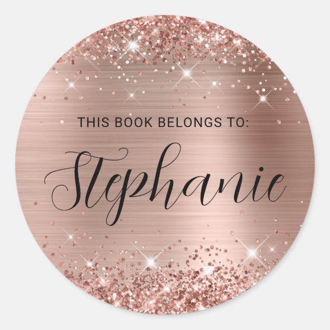 Sticker Rond Livre de script Delicate de Rose or Glittery (Devant)