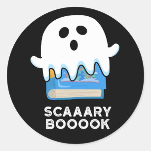 Sticker Rond Livre d'exposition Funny Ghost Book Pun Dark BG