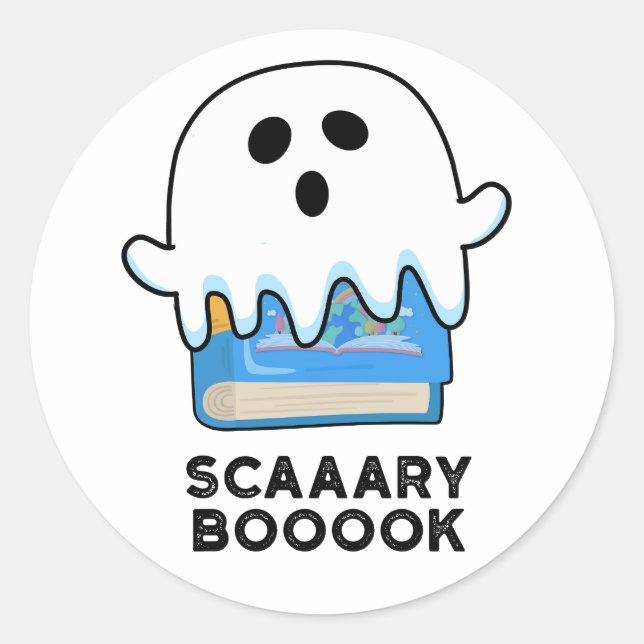Sticker Rond Livre d'exposition Funny Ghost Livre Pun (Devant)