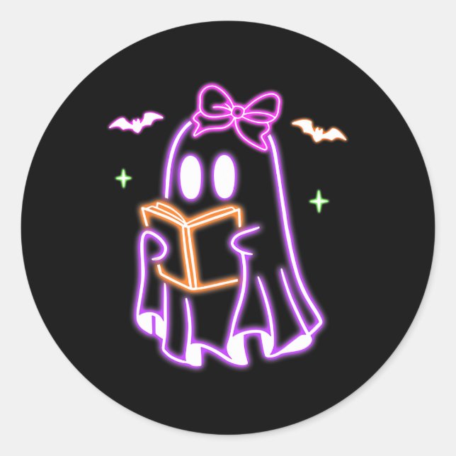 Sticker Rond Livre fantôme Lecture Halloween Cute Livre fantôme (Devant)