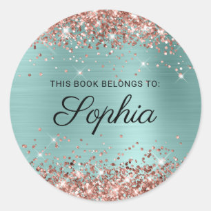 Sticker Rond Livre Féminin Paillettes Rose Gold Turquoise Clair