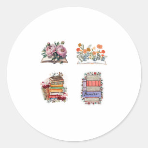 Sticker Rond livre ouvert avec fleurs