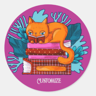 Sticker Rond Livres Approuvés Chat Personnalisé Rose