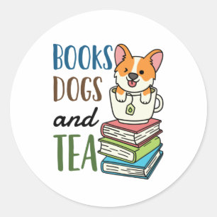 Sticker Rond Livres Chiens et Tea Weekend Lecture