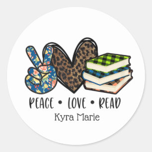 Sticker Rond livres d'amour de paix ajouter nom