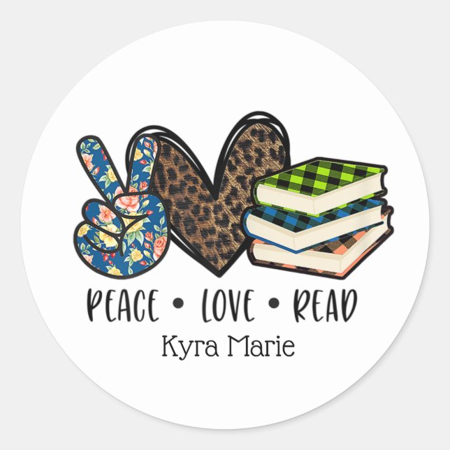 Sticker Rond livres d'amour de paix ajouter nom (Devant)